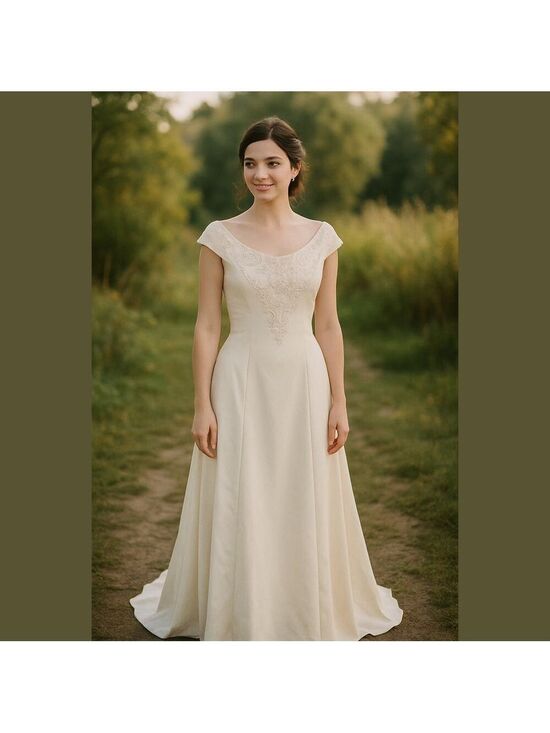 Vintage Dresses & Skirts - Vintage Union Made Off The Shoulder Wedding Gown with Pearl Beadwork cottagecore